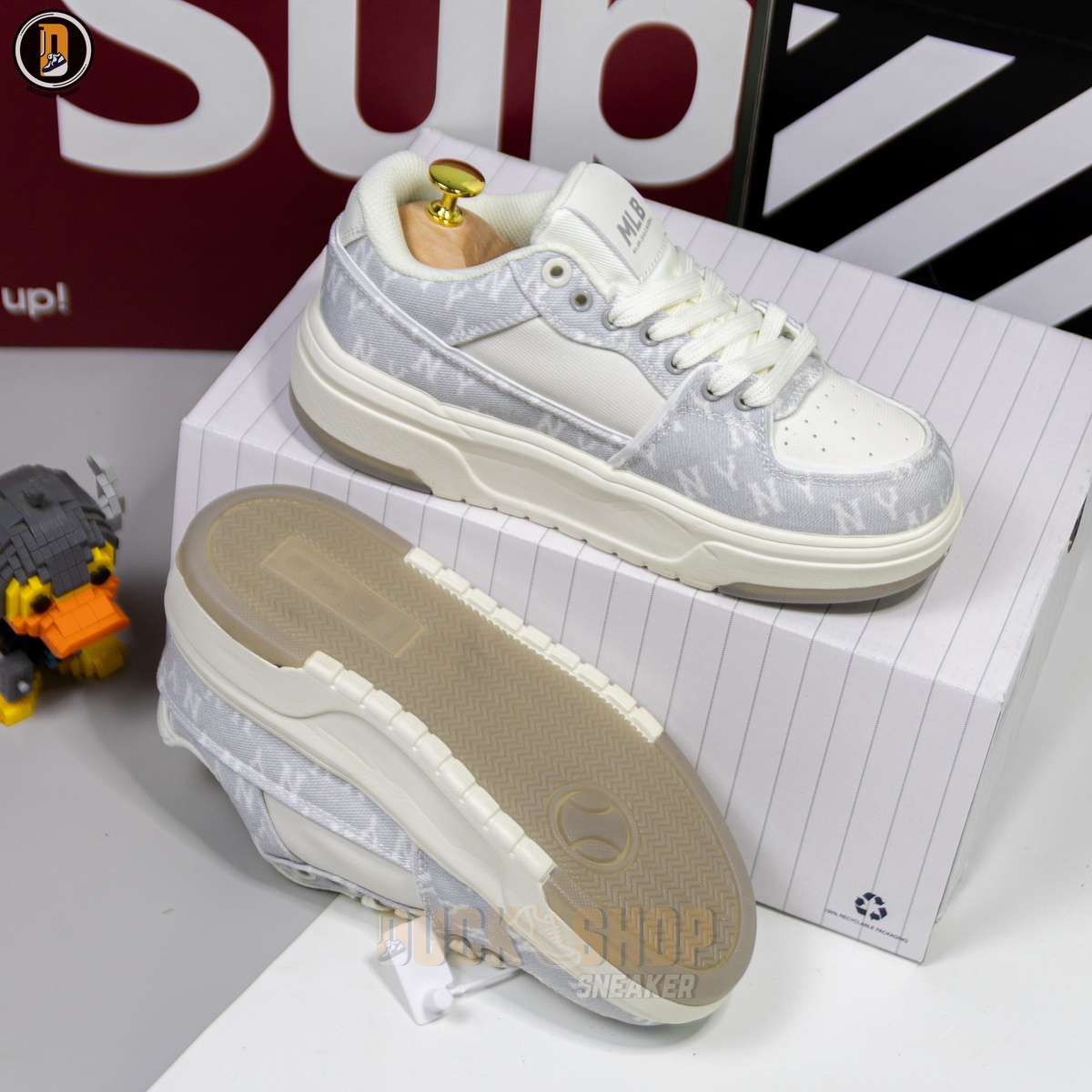 Giày MLB Chunky Liner Denim Mono SL New York Yankees Grey - Ảnh 11