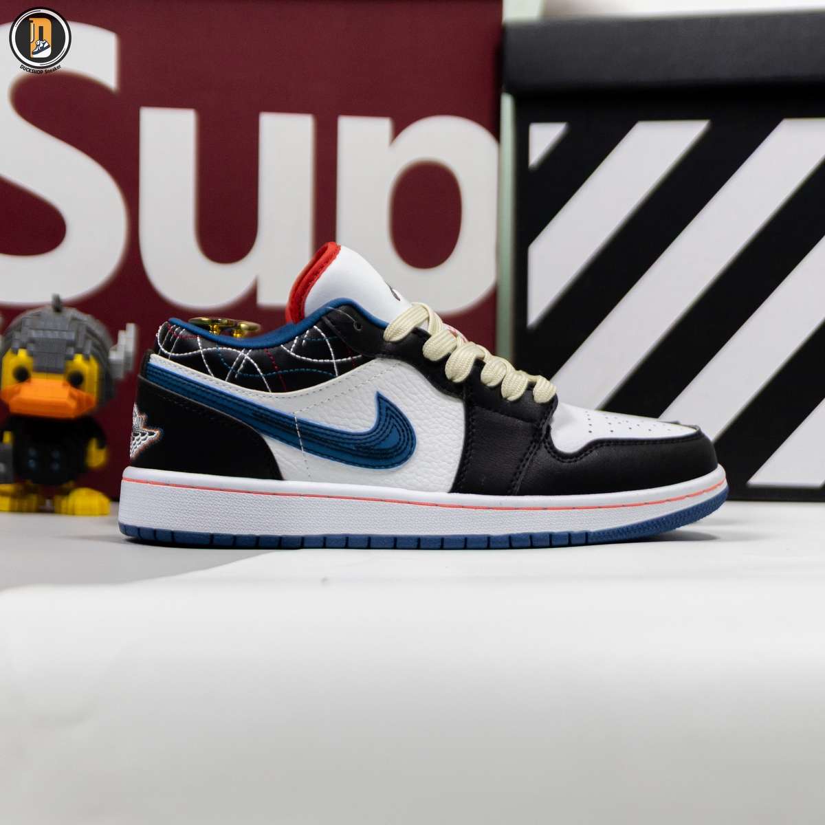 Giày Nike Air Jordan 1 Low White Industrial Blue Siren Red Like Auth