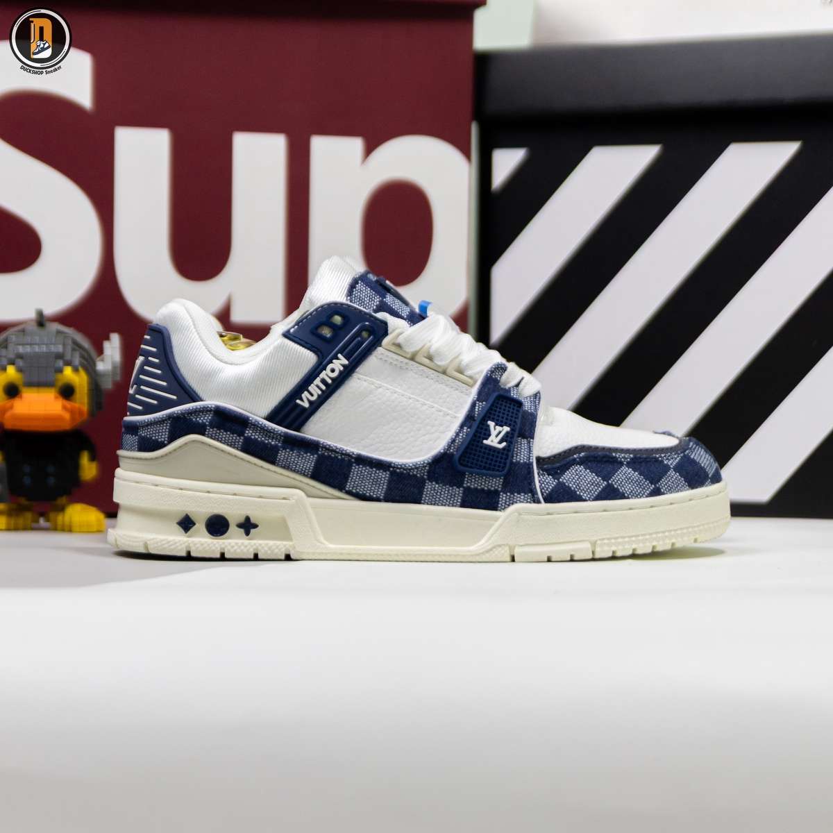 Giày Louis Vuitton LV Trainer Damier Denim Blue