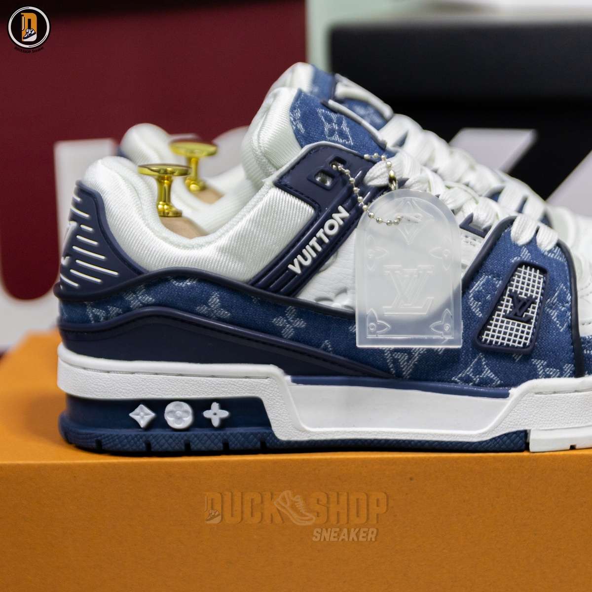 Giày Louis Vuitton LV Trainer Monogram Denim White Blue - Ảnh 7