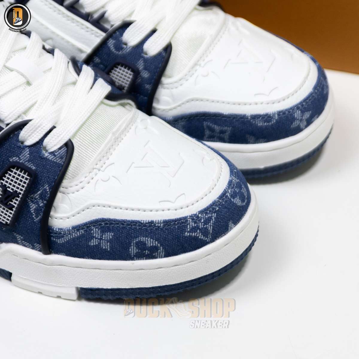 Giày Louis Vuitton LV Trainer Monogram Denim White Blue - Ảnh 8